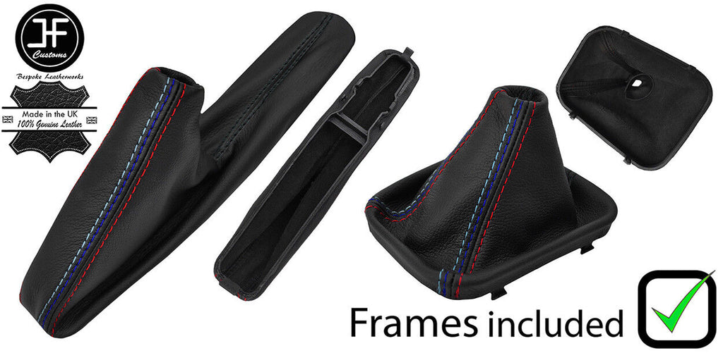 BLACK & TRI STITCH LEATHER MANUAL GEAR&HANDBRAKE GAITER+PLASTIC FRAME FOR BMW Z3