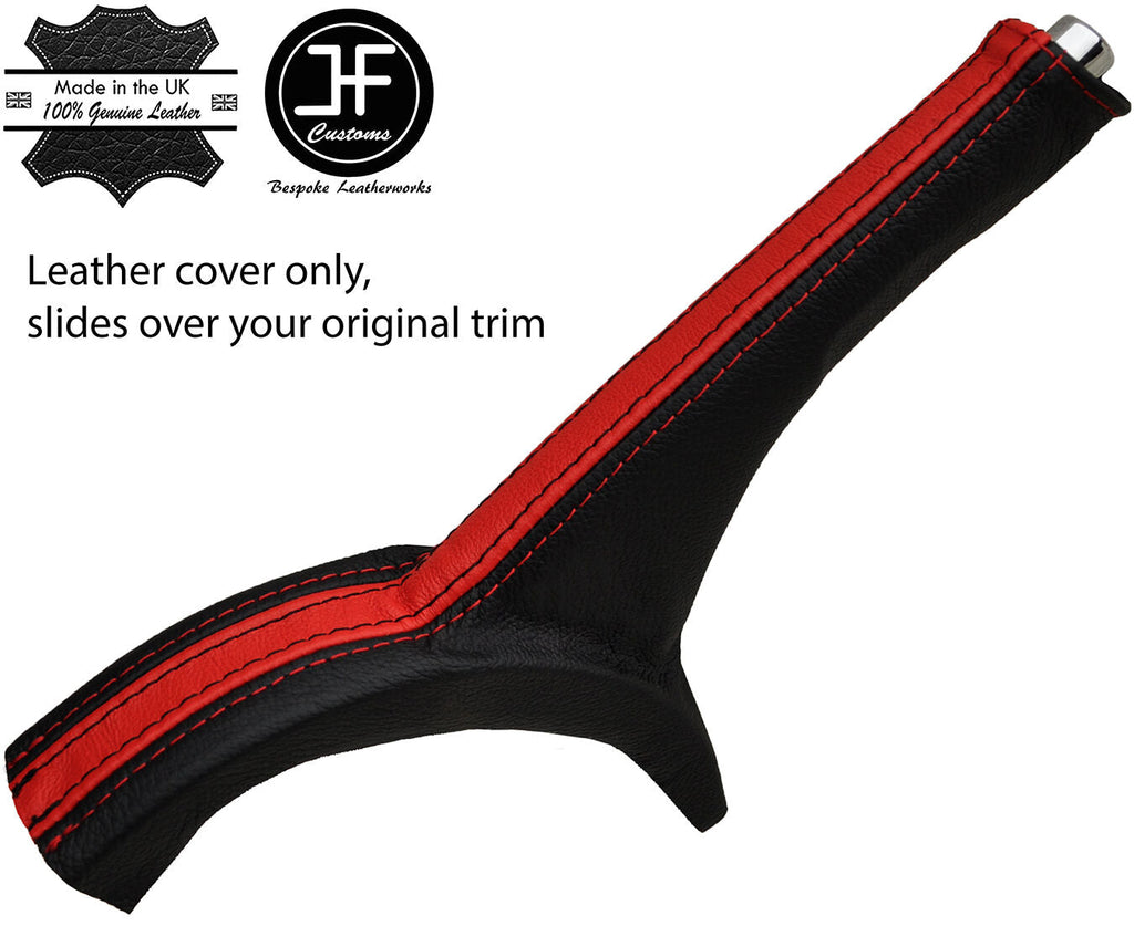 BLACK & RED STRIPE REAL LEATHER HANDBRAKE GAITER FITS SEAT IBIZA FR 2012-2016