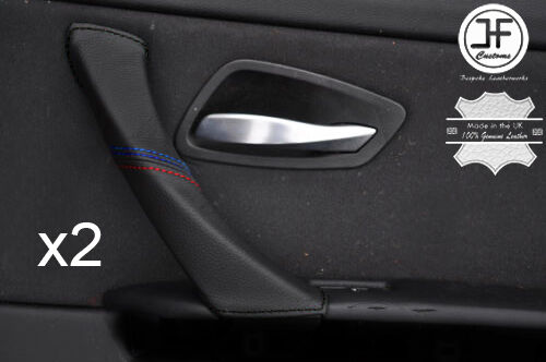 BLACK &TRI STITCH 2X PASSENGER DOOR HANDLE LEATHER COVER FOR BMW E90 E91 E92 E93