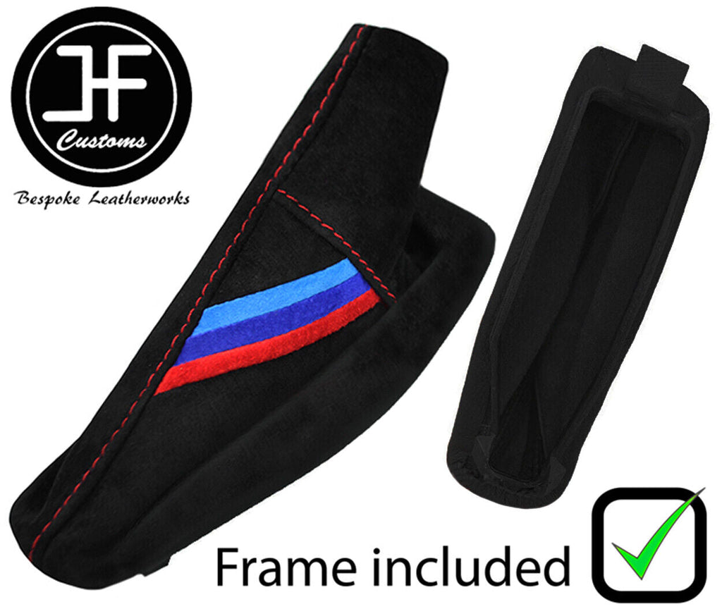 RED STITCH TRI STRIPE SUEDE HANDBRAKE GAITER +PLASTIC FRAME FOR BMW 5 E39 95-03