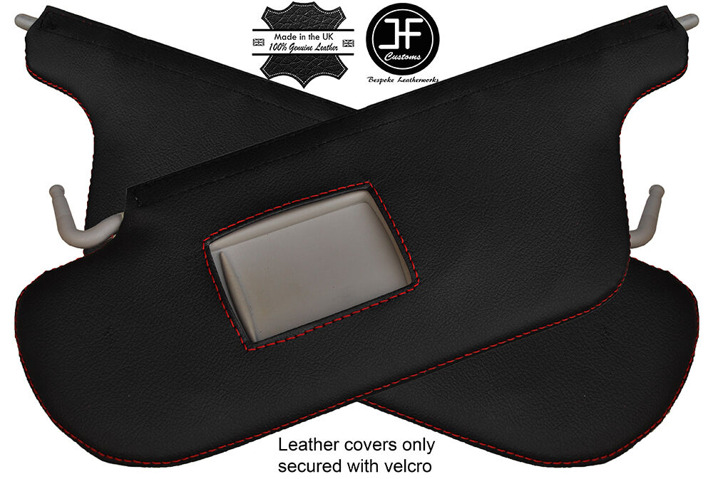 RED STITCHING 2X SUN VISORS LEATHER COVERS FITS RENAULT CLIO 2006-2010