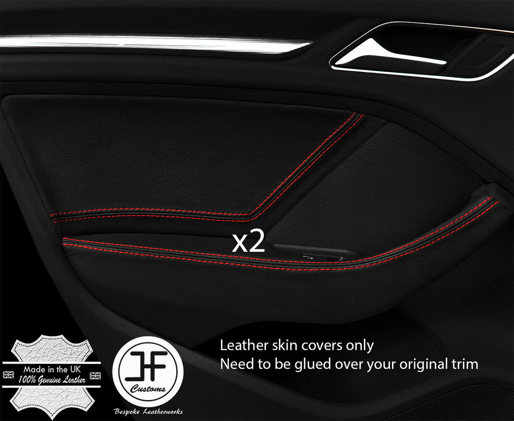 RED STCH 2X REAR DOOR CARD&HANDLE ARMREST LTHR COVER FOR AUDI A3 13-19 5 DSG2