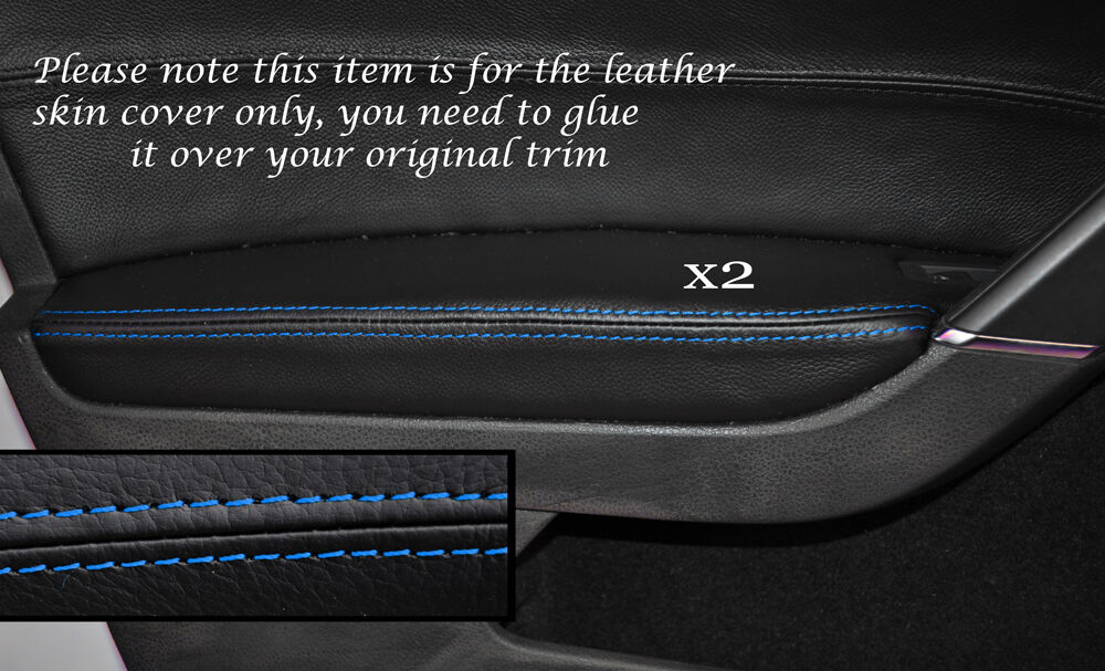 BLUE STITCH 2X FRONT DOOR ARMREST SKIN COVERS FITS VW GOLF MK7 VII JETTA 13+