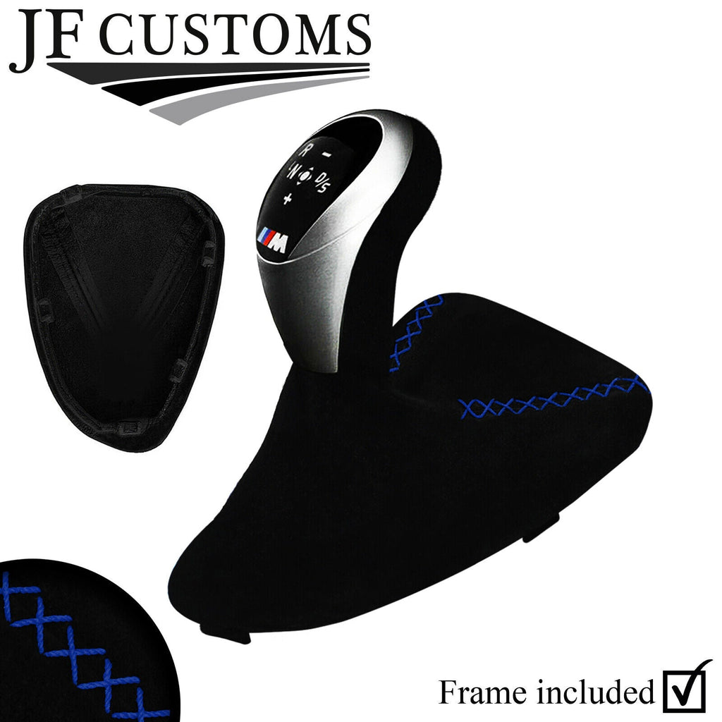BLUE LUX-STITCH SUEDE AUTO DCT GEAR GAITER+PLASTIC FRAME FOR BMW E90 E92 E93