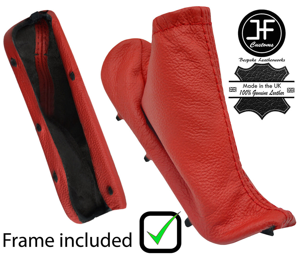RED REAL LEATHER HANDBRAKE GAITER + PLASTIC FRAME FOR VOLVO XC70 2005-2007
