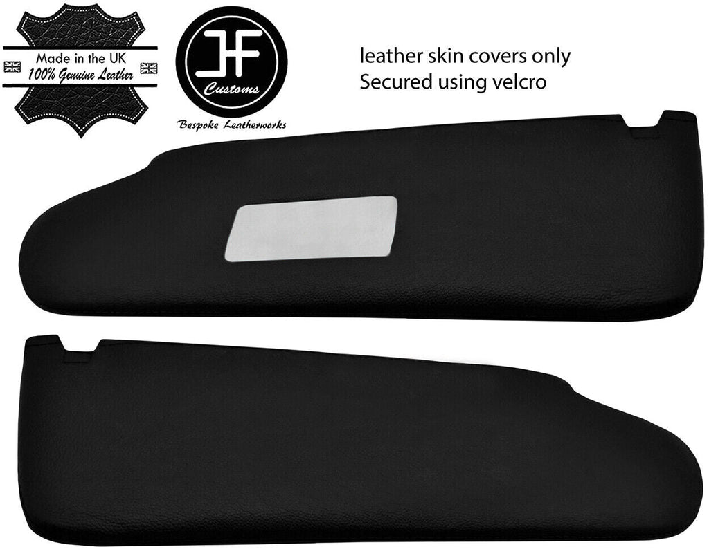 BLACK REAL LEATHER 2X SUN VISORS COVER FOR VW T5 TRANSPORTER 1 MIRROR CUTOUT