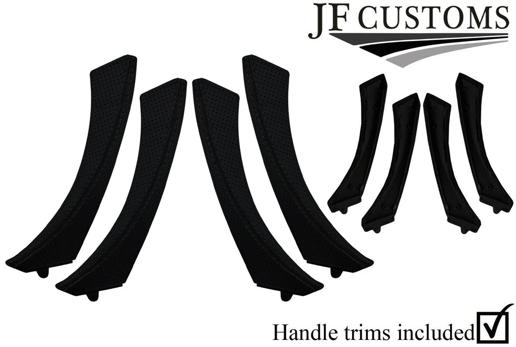 BLACK STITCH PERFORATED LEATHER 4X DOOR HANDLE TRIMS + COVERS FOR BMW E90 E91