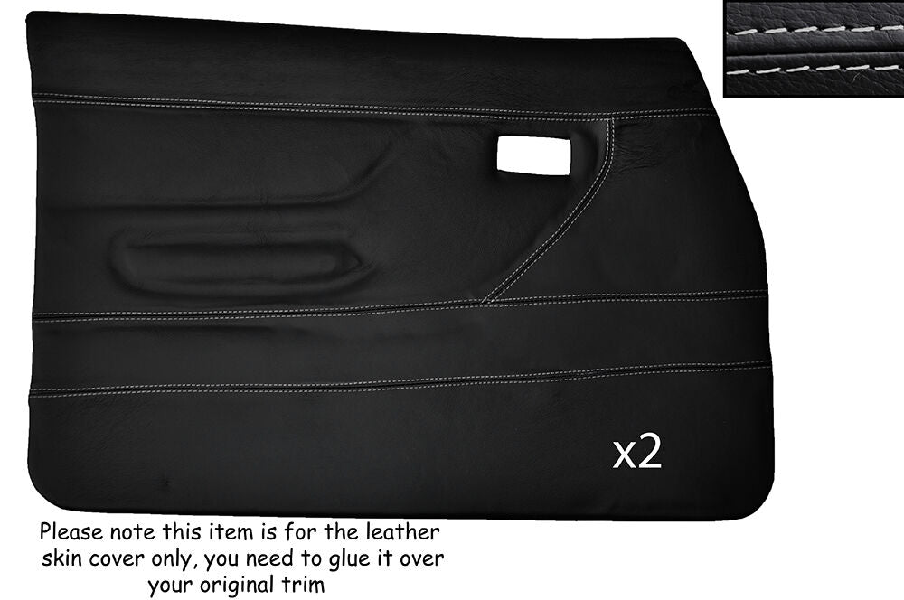 GREY STITCH 2X FRONT FULL DOOR CARD SKIN COVERS FITS FORD ESCORT MK2 4 DOOR