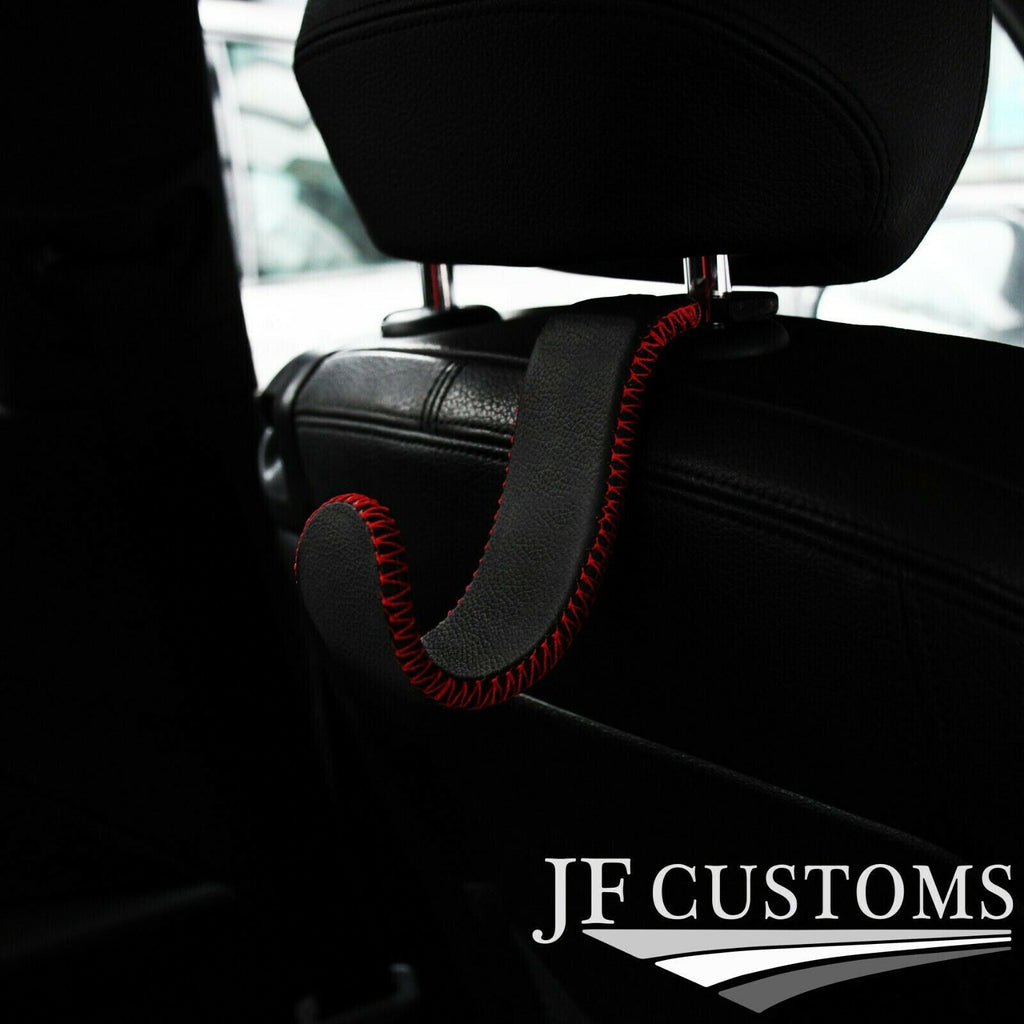 DARK RED STITCH LEATHER PLASTIC CAR SEAT HEADREST HOOK HANGER FOR AUDI Q2 16-22