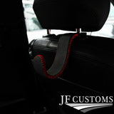 DARK RED STITCH LEATHER PLASTIC CAR SEAT HEADREST HOOK HANGER FOR AUDI Q2 16-22