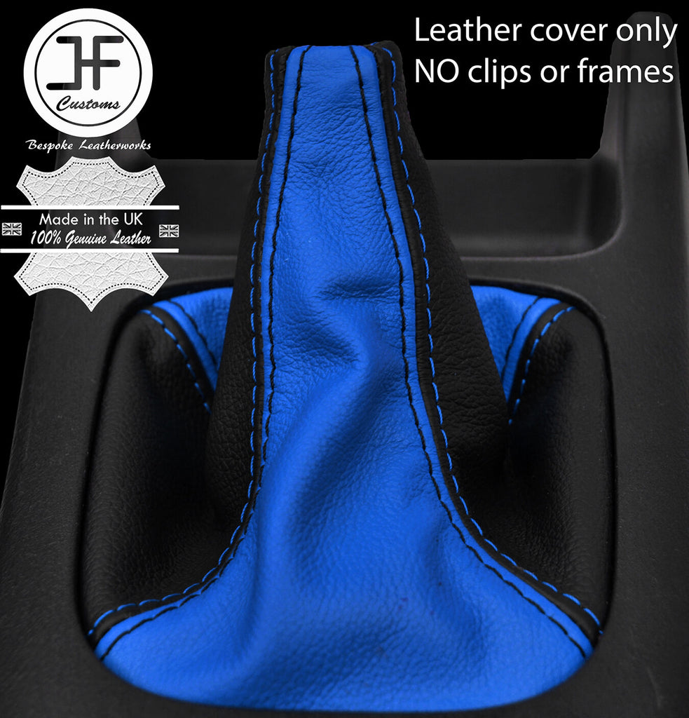 BLACK & BLUE LEATHER 5 SPEED MANUAL GEAR GAITER FITS SUBARU IMPREZA WRX 01-05