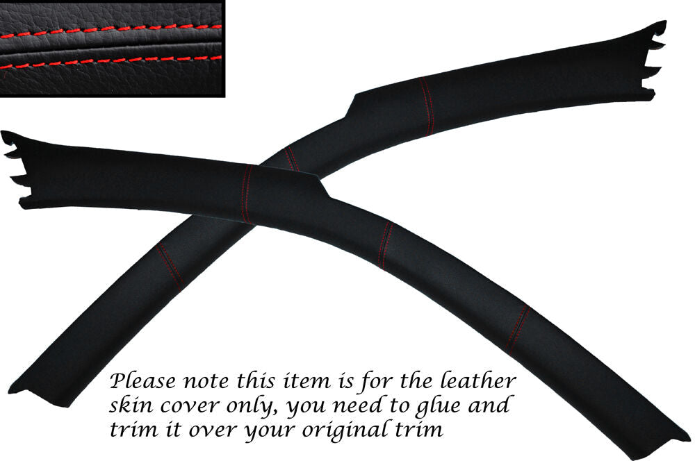 RED STITCH 2X A POST PILLARS SKIN COVERS FITS MERCEDES CLK C208 COUPE 97-02