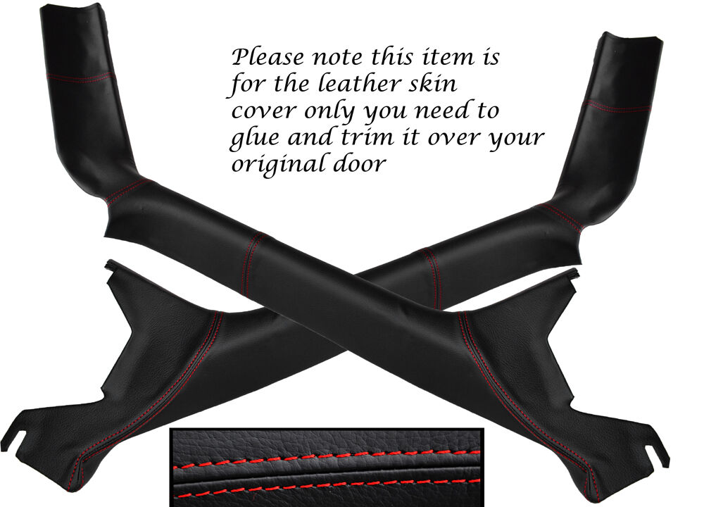 RED STITCH 2X A PILLAR LEATHER COVER FITS VW T4 TRANSPORTER CAMPER 1996-2003