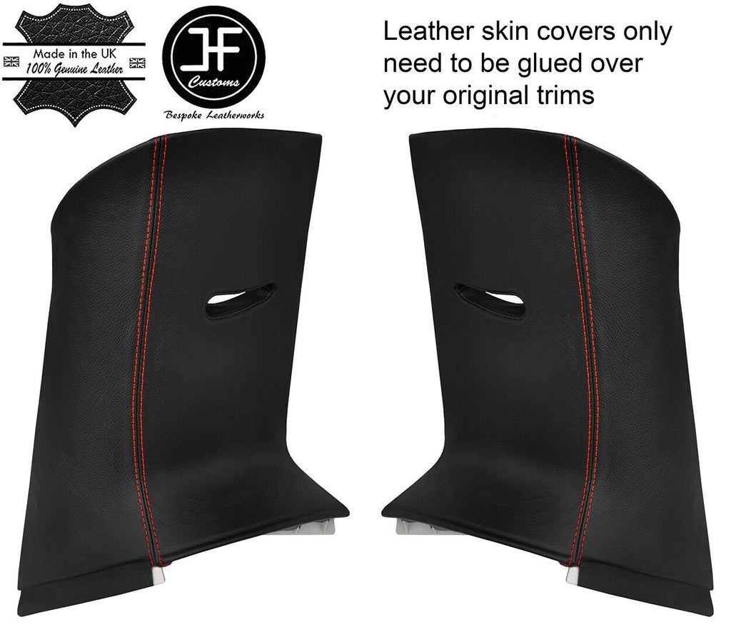RED STITCH 2X UPPER REAR D PILLAR LEATHER COVERS FOR RANGE ROVER SPORT 05-13
