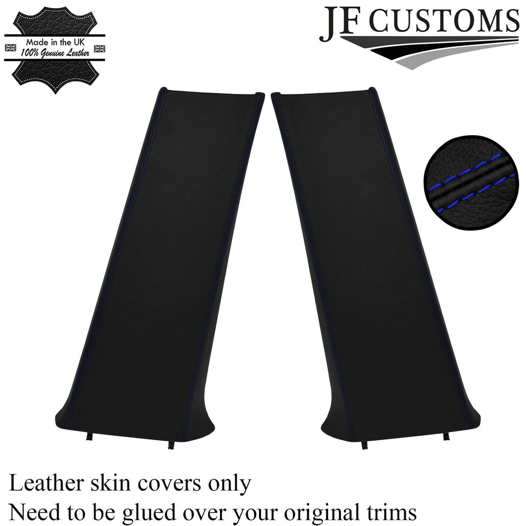 R BLUE STITCH LEATHER 2X LOWER B PILLAR COVERS FITS VOLKSWAGEN VW GOLF Mk4 98-04