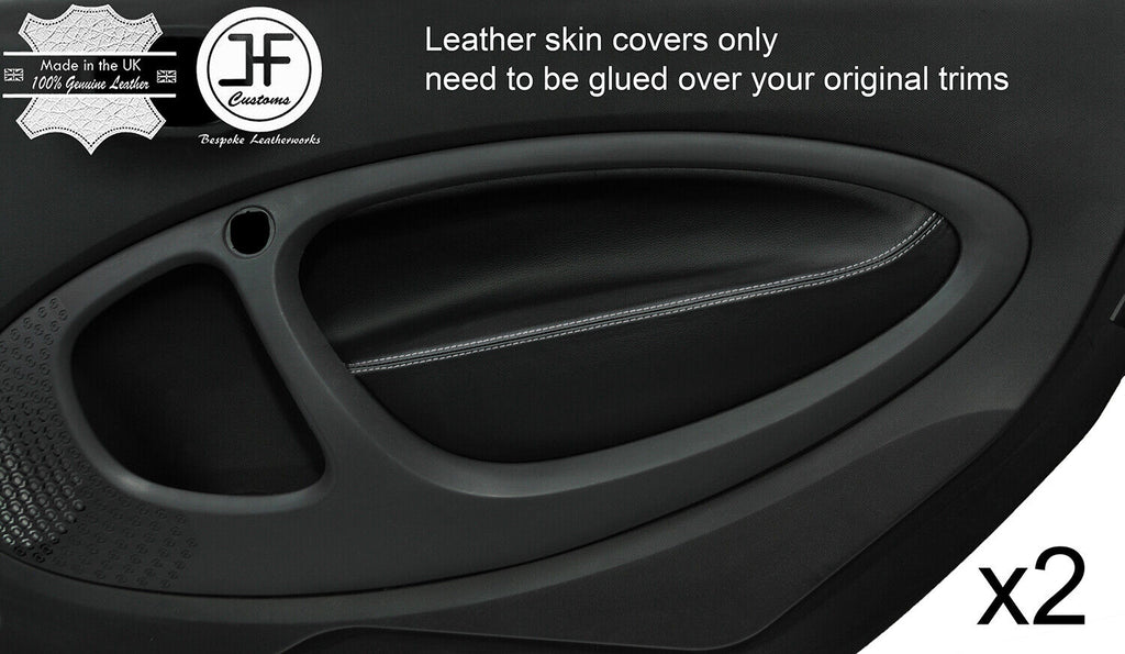 GREY STITCH 2X FRONT DOOR CARD TRIM LEATHER COVER FITS SMART FORTWO 453 14-19