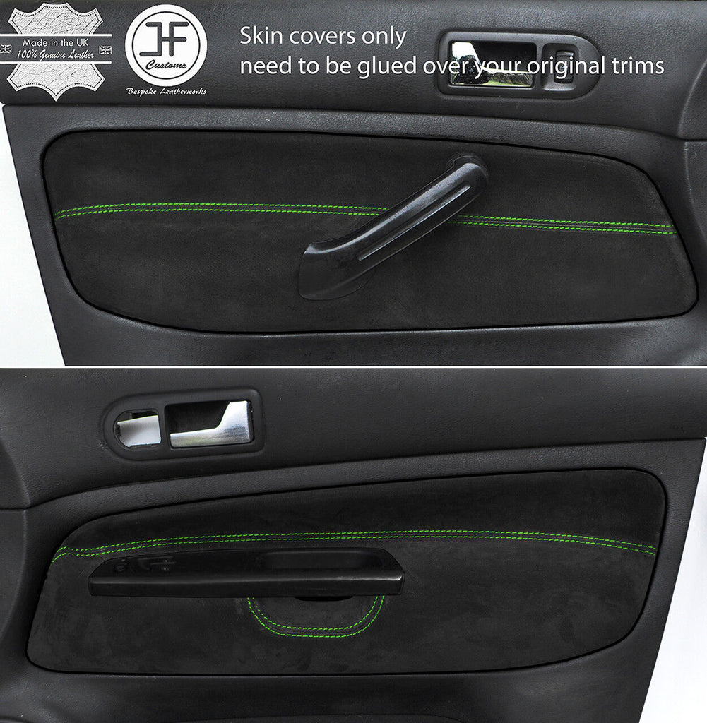 GREEN STITCH 2X FRONT DOOR CARD SUEDE COVER FOR VW GOLF MK4 98-05 3 DOOR STYLE2