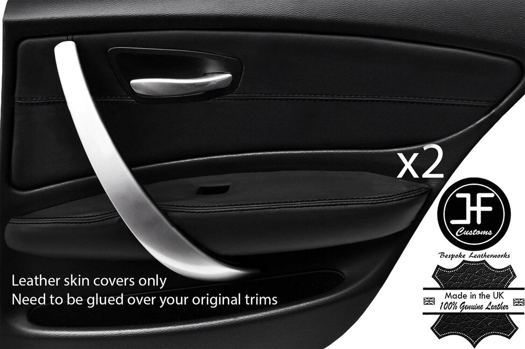 BLACK STICH 2X REAR DOOR CARD TRIM+DOOR ARMREST LEATHER COVER For BMW E87 04-12