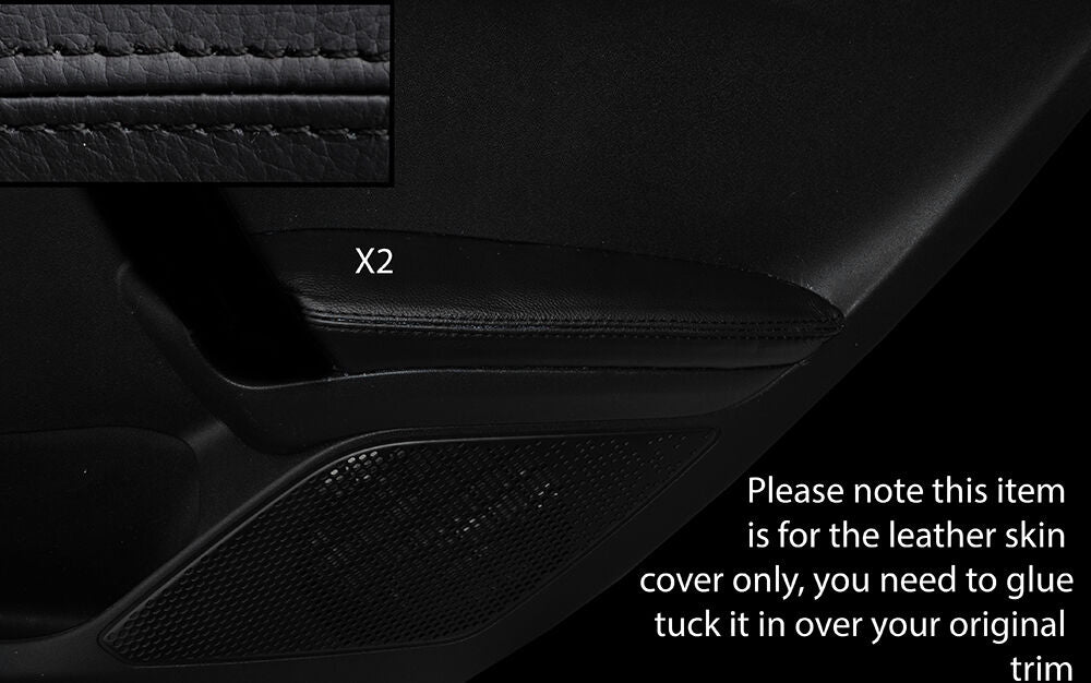 BLACK STITCH 2X REAR DOOR ARMREST SKIN COVER FITS PEUGEOT 208 2012-2015