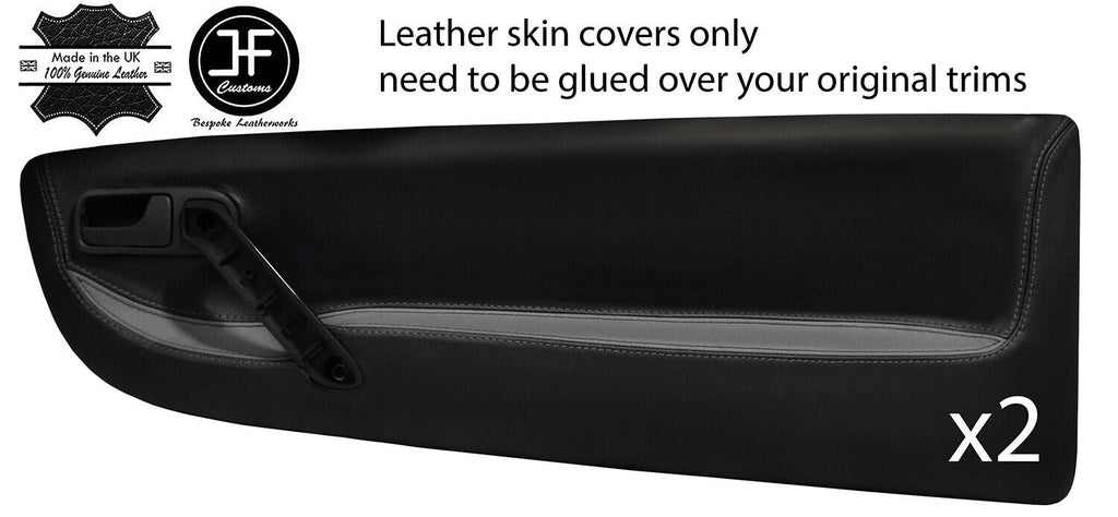 BLACK&GREY LEATHER 2X FRONT DOOR CARD TRIM COVERS FOR SEAT AROSA 97-04 STYLE 2