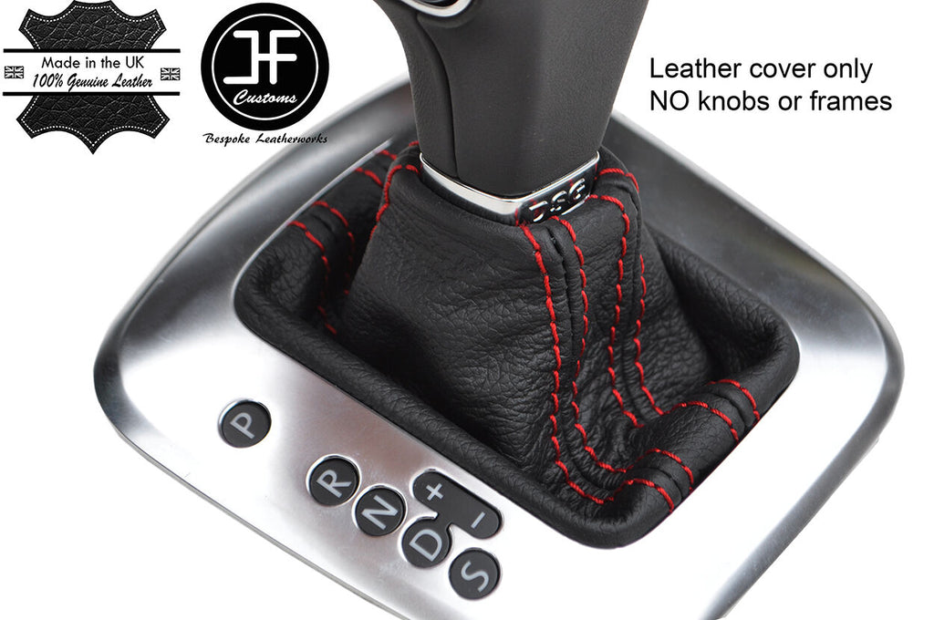 RED STITCH REAL LEATHER DSG AUTO AUTOMATIC GEAR GAITER FITS VW POLO 6R 09-14