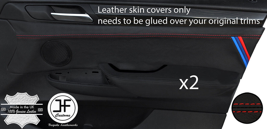 RED STITCH TRI STRIPES 2X FRONT DOOR CARD TRIM LTHR COVERS FOR BMW X3 F25 11-18
