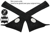 BLACK STITCHING 2X A POST PILLAR REAL SUEDE COVERS FITS FIAT 500 2007-15