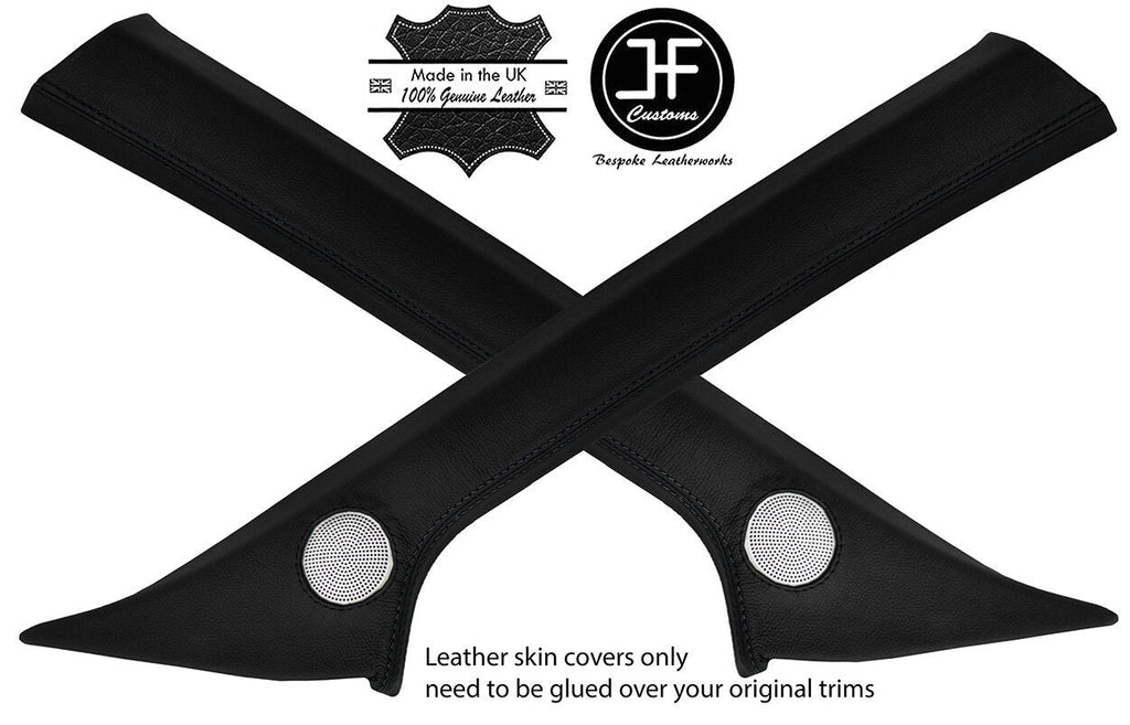 BLACK STITCHING 2X A PILLAR REAL LEATHER COVERS FOR SEAT LEON MK3 2012-2017