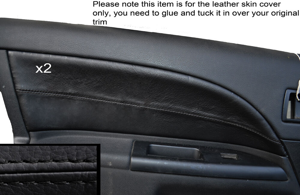 BLACK STITCH 2X FRONT DOOR CARD TRIM SKIN COVERS FITS FORD MONDEO MK3 2001-2007