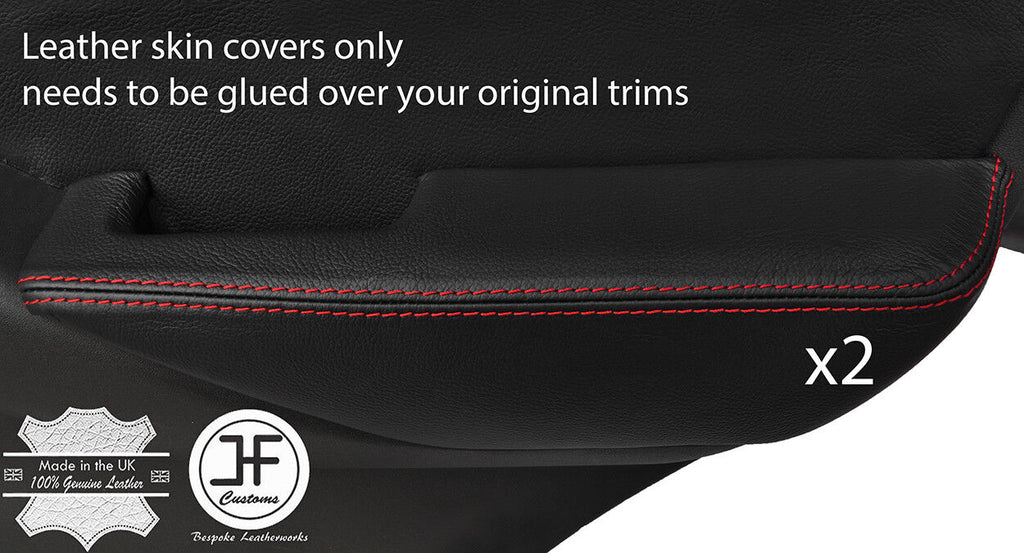 RED STITCH 2X REAR DOOR ARMREST LEATHER COVERS FITS NISSAN NAVARA D40 06-15