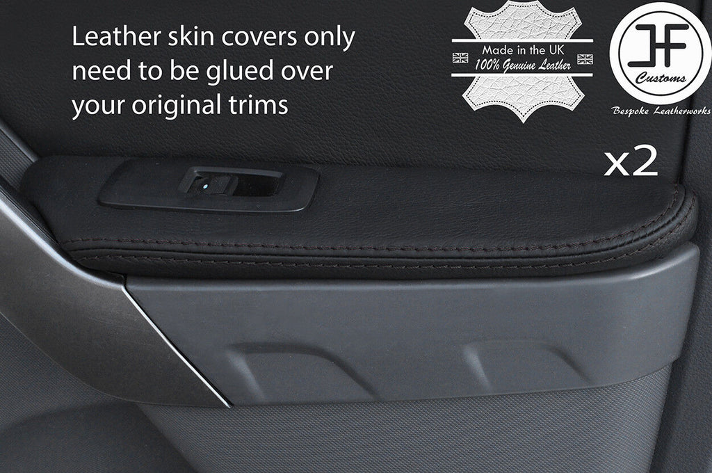 BLACK STITCHING 2X REAR DOOR ARMREST LEATHER COVERS FITS FORD RANGER 2012-2017