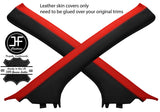BLACK & RED 2X A POST PILLAR REAL LEATHER COVERS FITS HONDA CRV 2006-2012