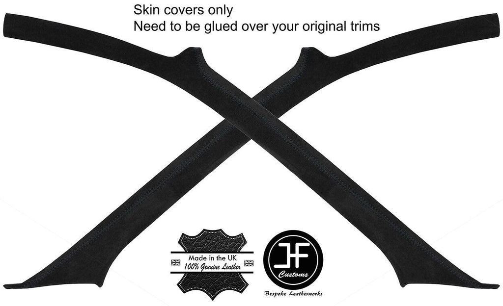 BLACK STITCH 2X A PILLAR REAL SUEDE COVERS FITS SUBARU IMPREZA COUPE 1992-1998