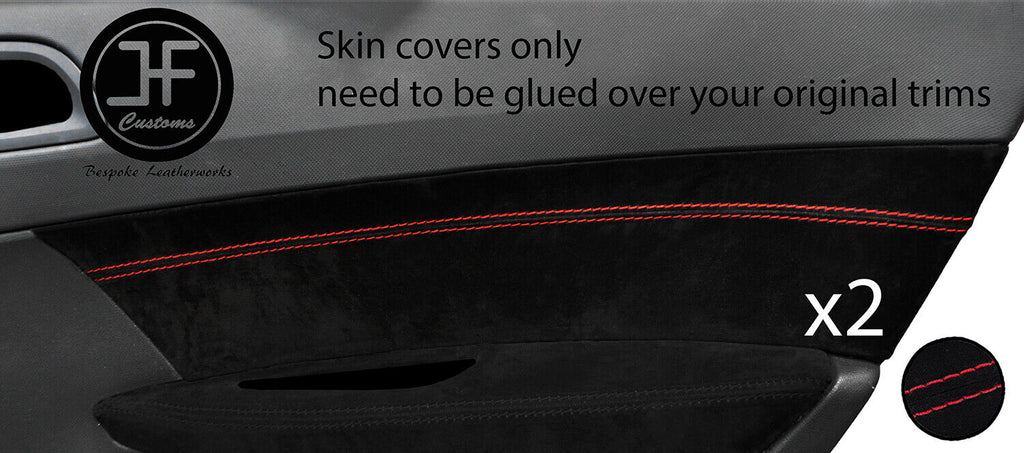 RED STITCH 2X REAR DOOR CARD TRIM SUEDE COVER FOR PEUGEOT 308 07-12 ESTATE