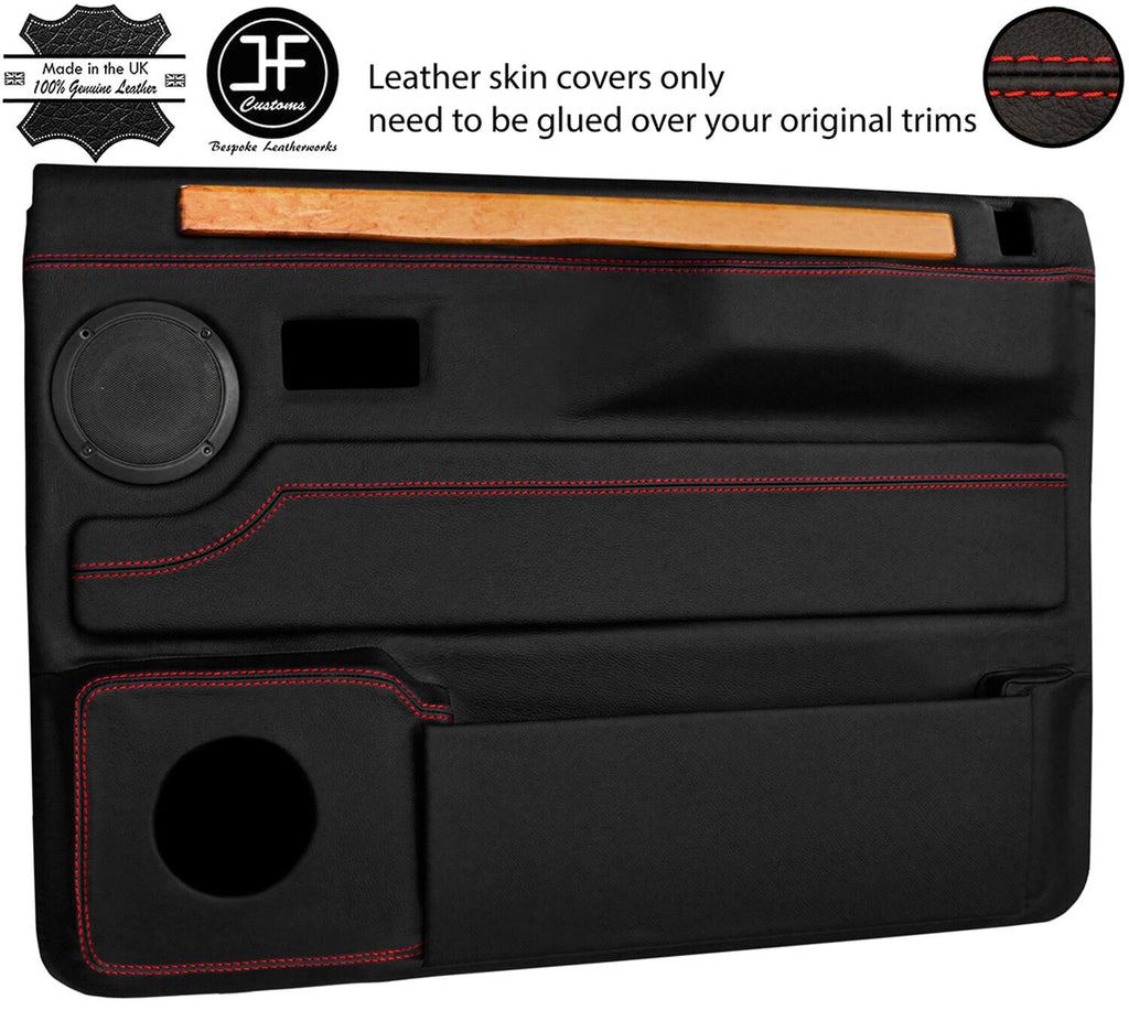 RED STITCH 2X FRONT DOOR CARDS REAL LEATHER COVERS FITS RANGE ROVER CLASSIC