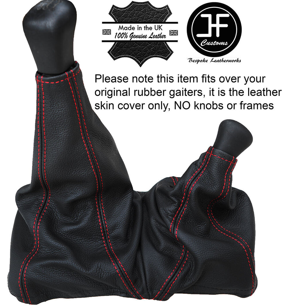 RED STICH FULL LEATHER GEAR GAITER FITS LAND ROVER DEFENDER 07-16 OVER RUBBER