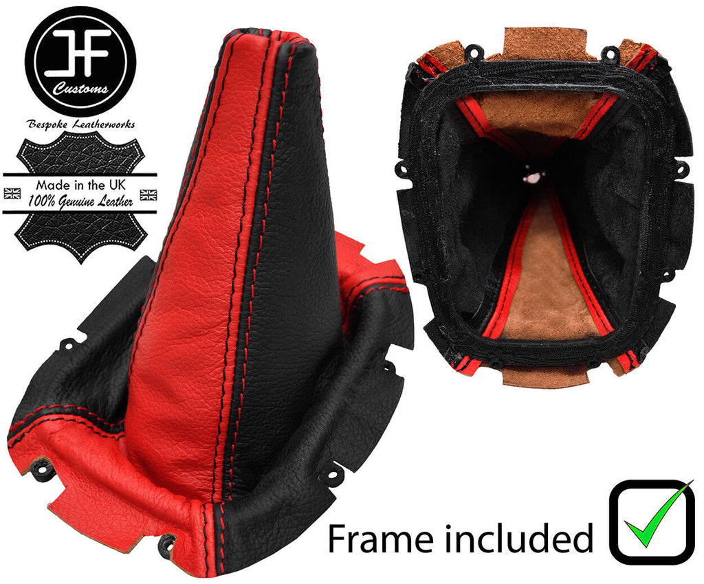 BLACK & RED 2 TONE LEATHER GEAR GAITER+PLASTIC FRAME FOR SUBARU IMPREZA 98-00