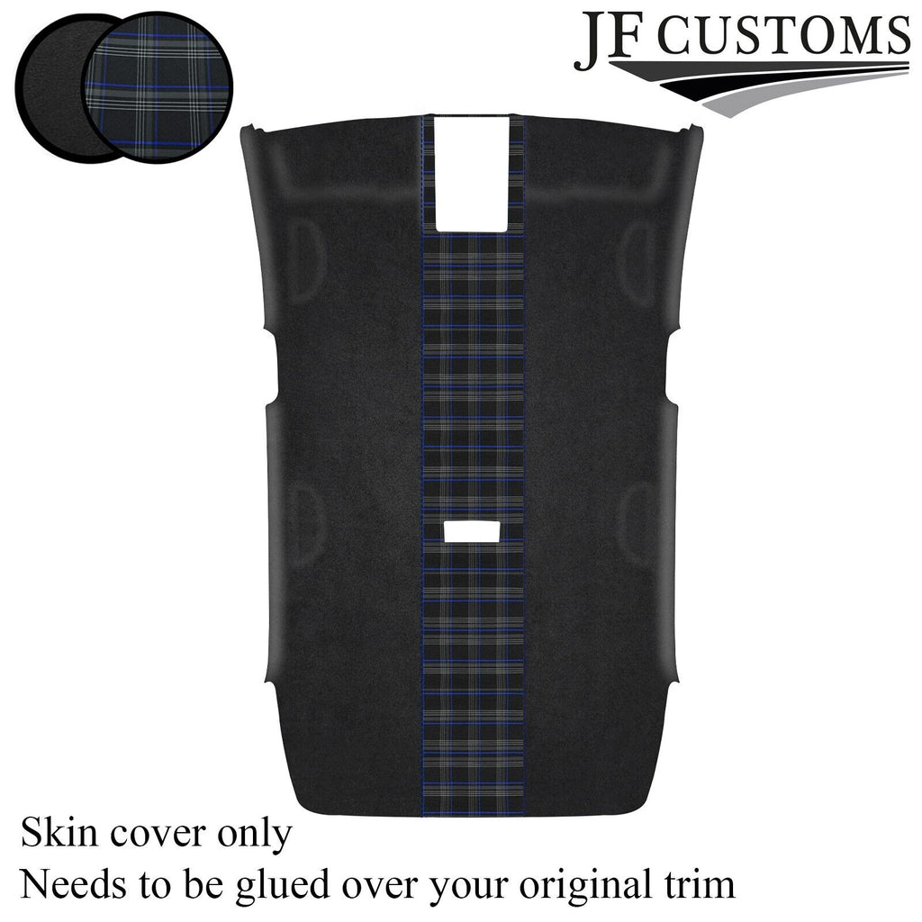 R BLUE STITCH TARTAN D GREY LUXE SUEDE HEADLINER COVER FOR VW GOLF MK7 13-19 3DR