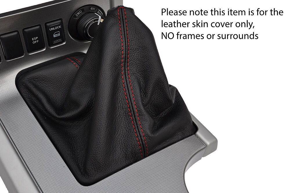 RED STITCHING MANUAL LEATHER GEAR GAITER FITS NISSAN NAVARA 2010-2015 CUSTOM NEW