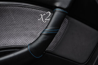 FITS SUBARU LEGACY 94-99 2X FRONT DOOR HANDLE LEATHER COVERS BLUE STITCHING