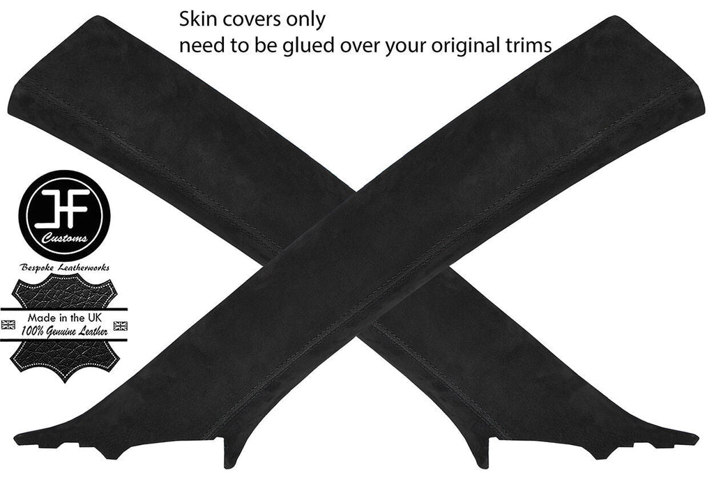 BLACK STITCH 2X A PILLAR REAL SUEDE COVERS FITS VW TOUAREG 2002-2011 CUSTOM NEW