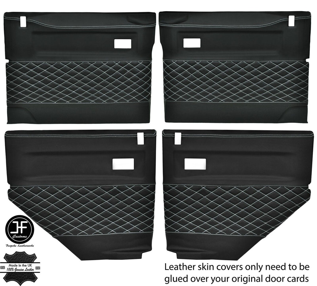 WHITE DIAMOND STITCH 4X DOOR CARD LEATHER COVERS FOR LAND ROVER DEFENDER 90 110