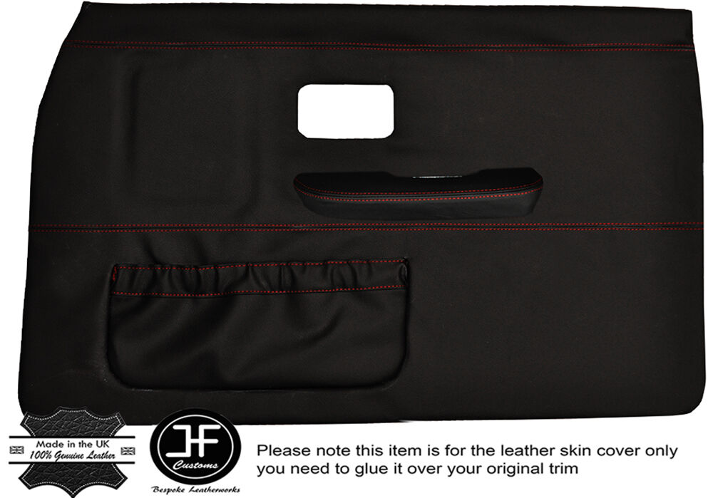 RED STICH 2X FRONT FULL DOOR CARD LEATHER COVERS FITS WOLSELEY SIX 6 SALOON