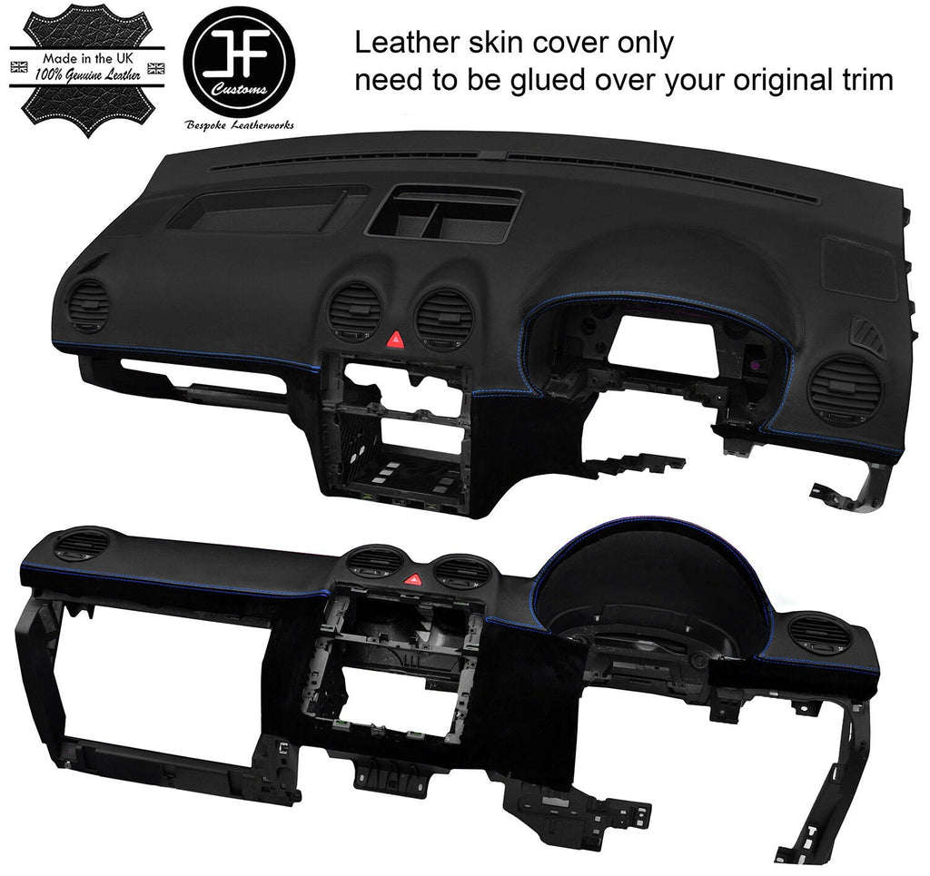BLUE STITCH DASH DASHBOARD REAL LEATHER & SUEDE COVER FITS VW CADDY MK3 05-15