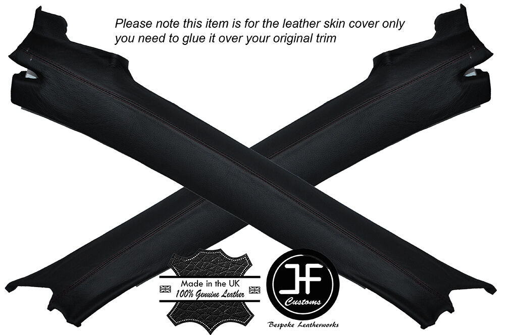 BLACK STITCH 2X A PILLAR LEATHER COVERS FITS VAUXHALL OPEL TIGRA TWINTOP 04-09