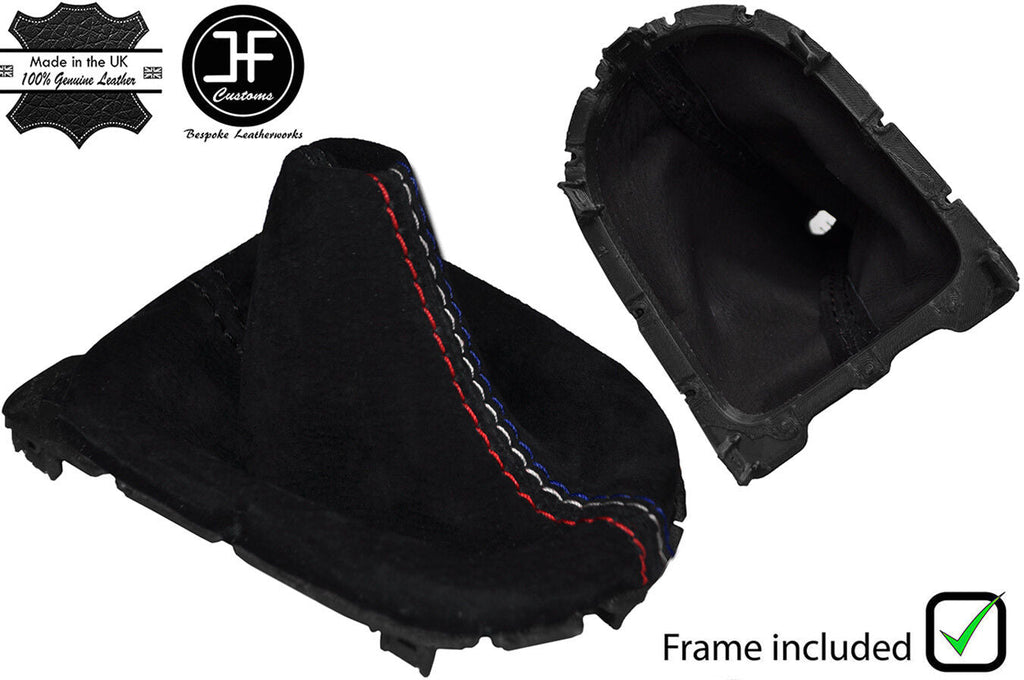 BLACK STITCH SUEDE MANUAL GEAR GAITER PLASTIC FRAME FOR FORD MUSTANG 15-19 TRI