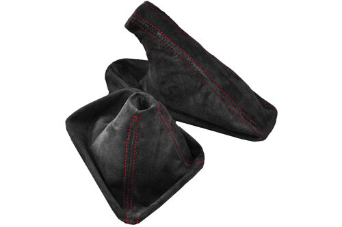 RED STITCH DARK GREY SUEDE MANUAL GAITERS FITS BMW 3 SERIES E30 1982-1994