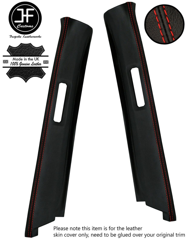 RED STITCH 2X REAR D PILLAR LEATHER COVERS FITS MERCEDES W124 E CLASS 83-95