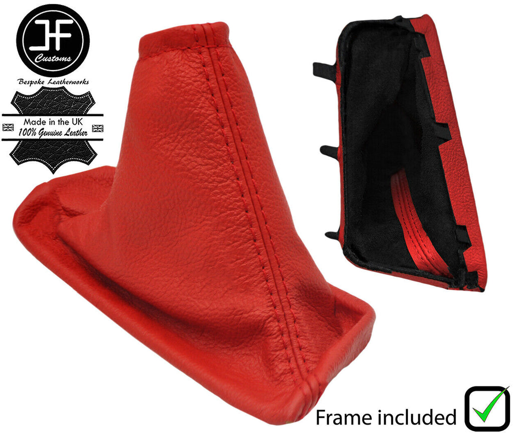 RED REAL LEATHER HANDBRAKE GAITER + PLASTIC FRAME FOR VOLVO V70 MK2 2005-2009