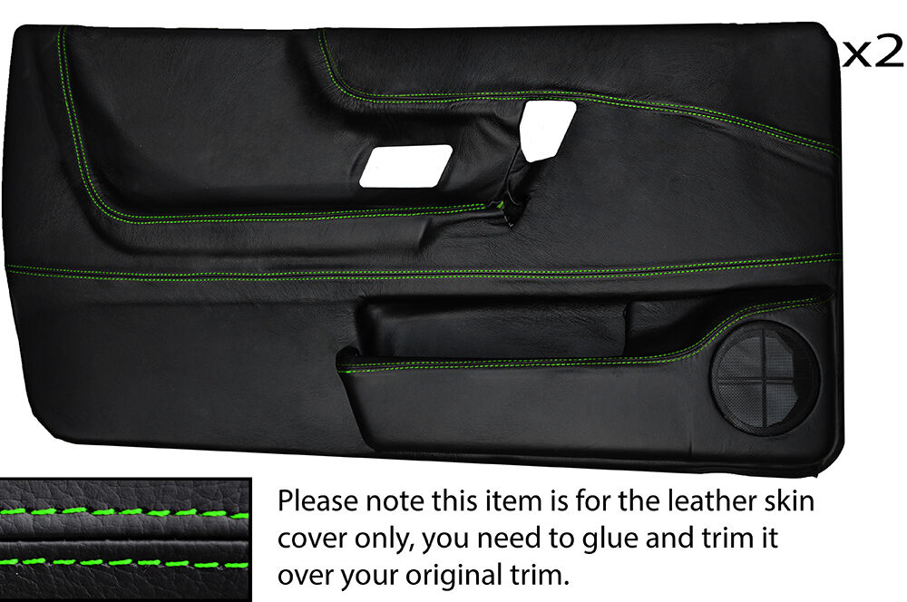 GREEN STITCH 2X FRONT FULL DOOR CARD LEATHER SKIN COVER FITS VW CORRADO 88-95